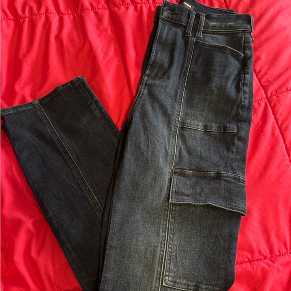 Express Super High Waisted Slim Cargo Jeans - Picture 2 of 5